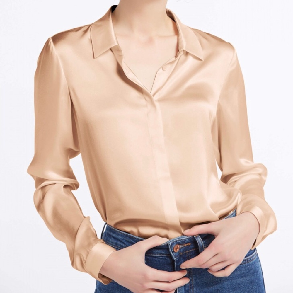 Lilysilk silk champagne holiday blouse